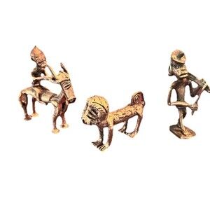 Trio Ashanti/Akan Brass Figurines Tribal Figures Sculpture African Art